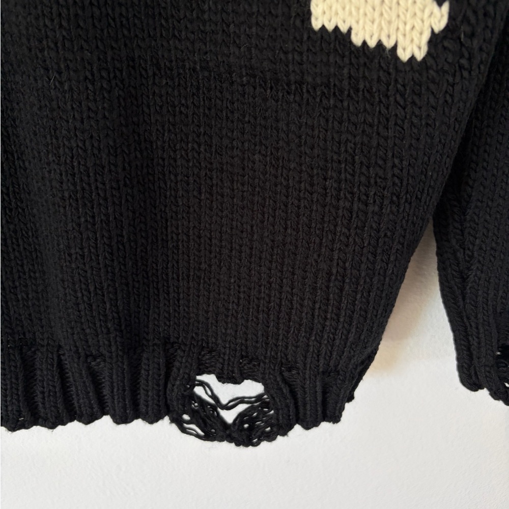 Mastermind World Black Distressed Knit Cotton Skull Sweater Size Large - Picture 12 of 16